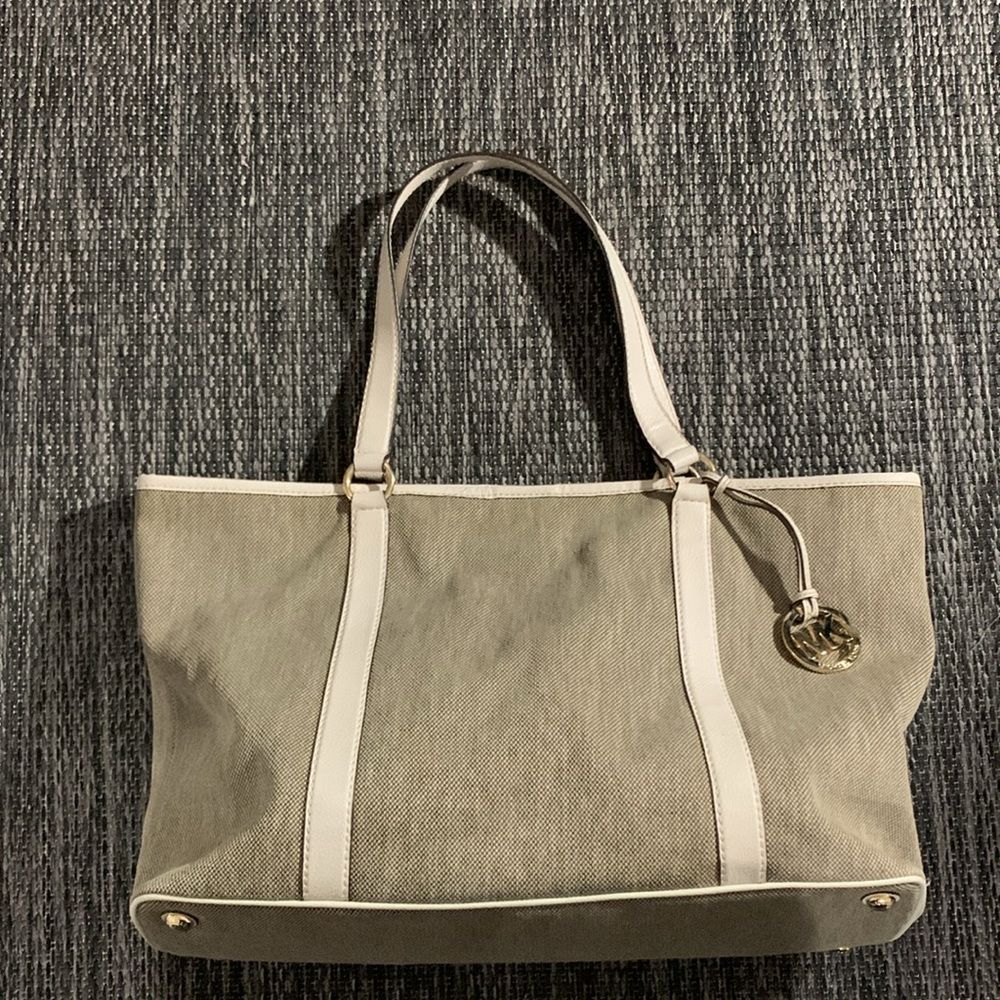 Michael Kors Tote Bag Canvas Leather Luggage Summer Neutral Large